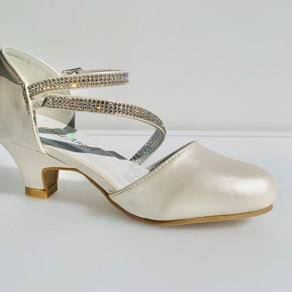 Little Girl PU Rhinestone Mary Jane Kitten Heel Pump (Ivory Leatherette) - Picture 5 of 6